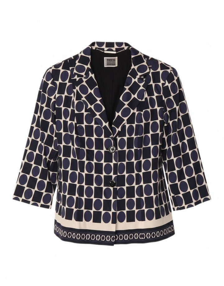 Perte by Krizia Dame Blazer Jacket UK 16 Large Navy Blue Geometric