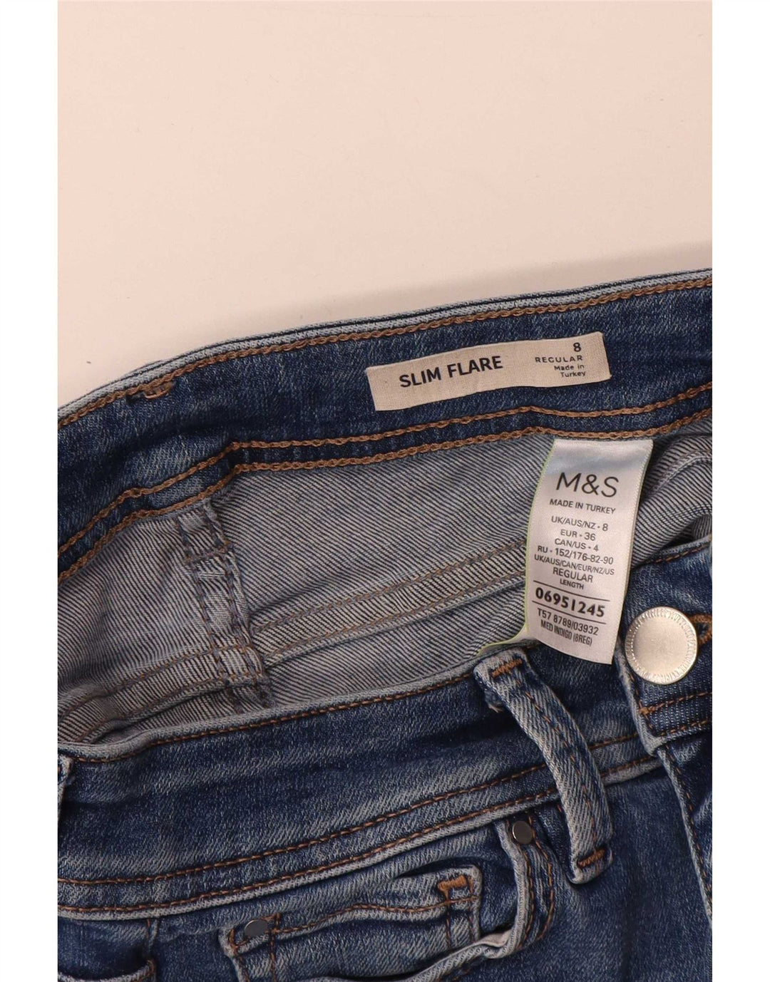 Marks & Spencer Dame Slim Flared Jeans UK 8 Small W26 L34 Blue Bomuld