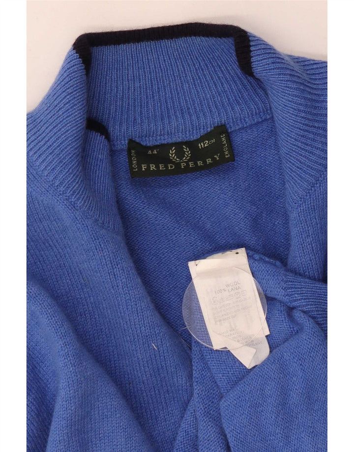 Fred Perry Herre Zip Neck Jumper Sweater Medium Blue Wool