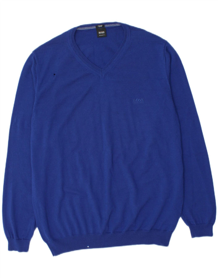 Hugo Boss Herre V-hals sweater XL Blå Virgin Wool