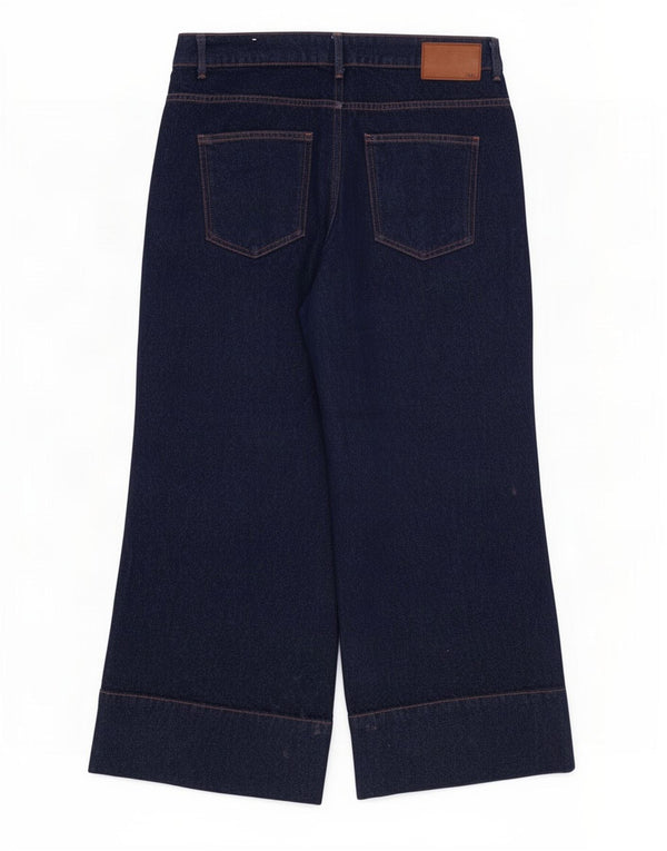 Zara Womens High Waist Crop Wide Leg Jeans EU 40 Medium W30 L25 Navy Blue