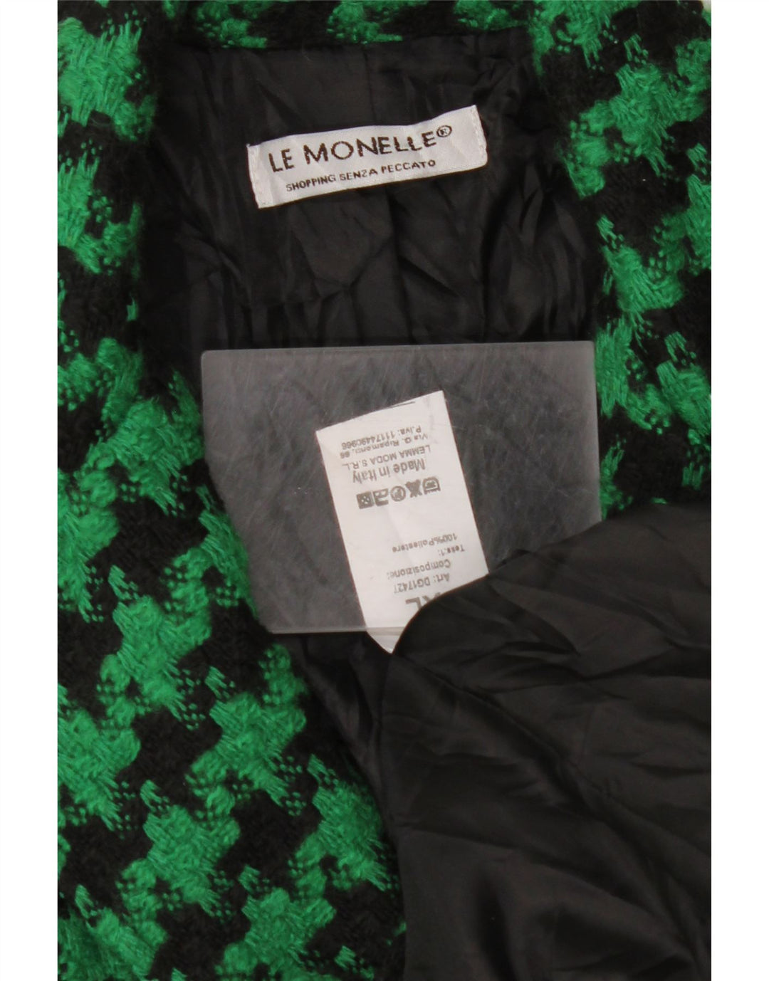 VINTAGE Dame 2-knaps blazerjakke UK 18 XL Grøn Houndstooth Polyester