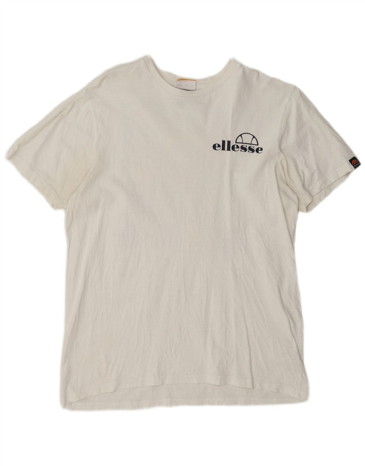Ellesse Dame Grafisk T-Shirt Top UK 14 Medium Hvid Bomuld