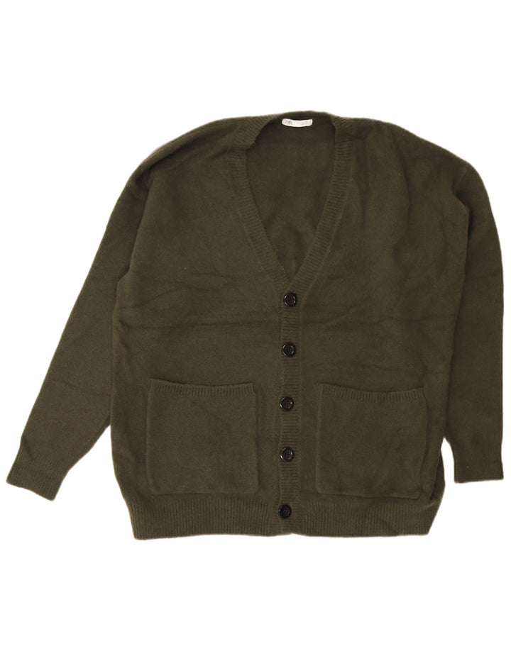Zara Herre Cardigan Sweater Stor Khaki Akryl