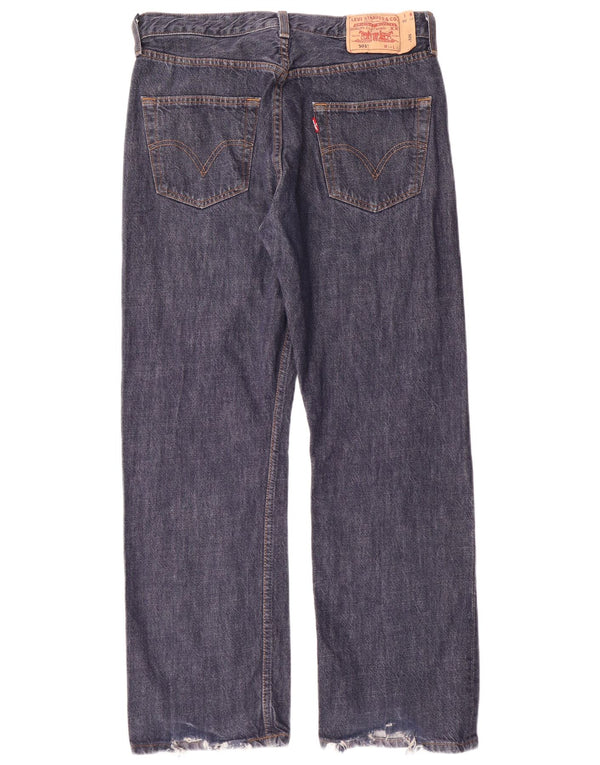 LEVI'S Mens 501 Straight Jeans W34 L30 Navy Blue Cotton