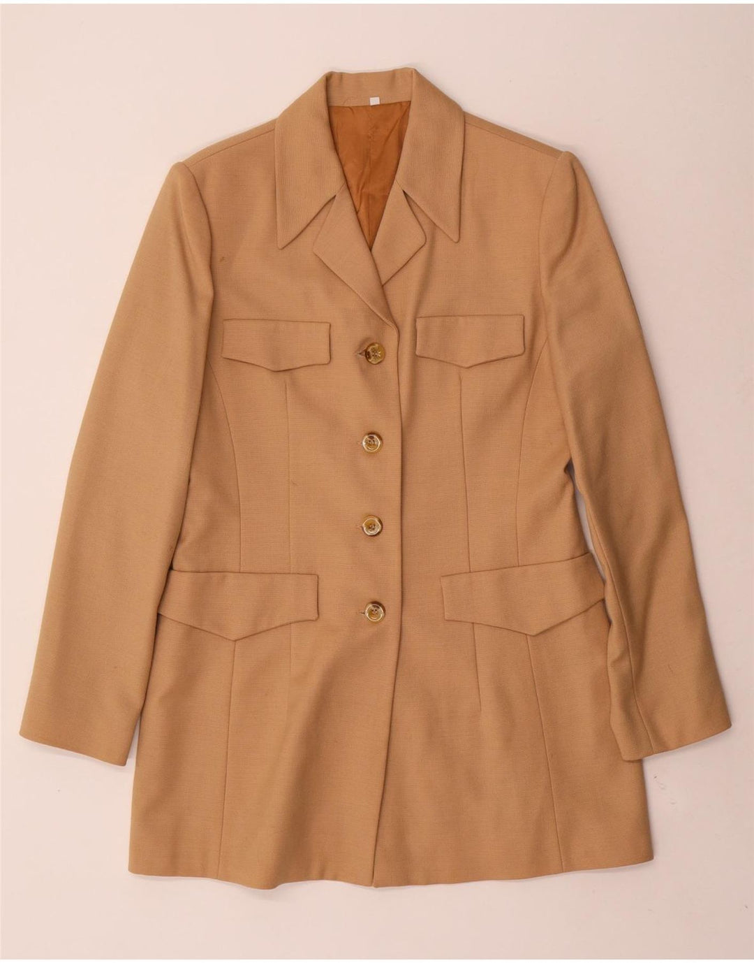 Vintage dame Longline 4-knaps blazerjakke IT 44 Medium Beige