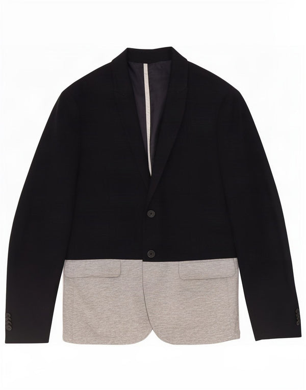 Zara blazerjakke til mænd med 3 knapper UK 40 Large Navy Blue Colourblock