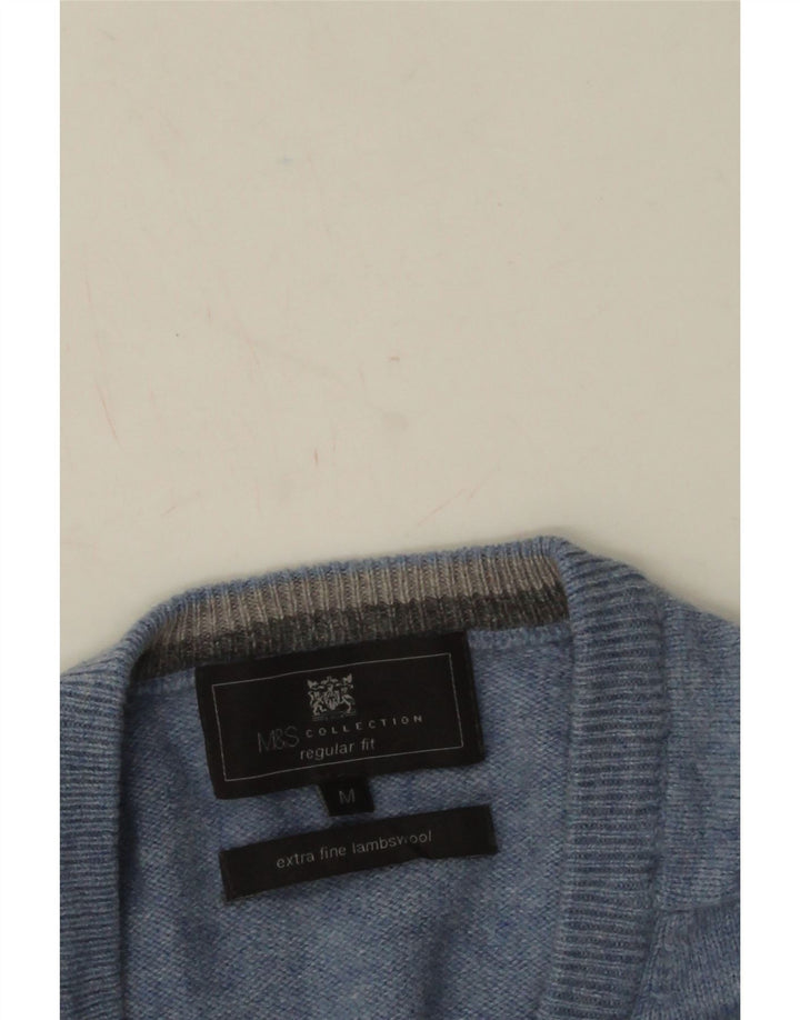 Marks & Spencer Herre Regular Fit V-hals sweater Medium Blue Wool
