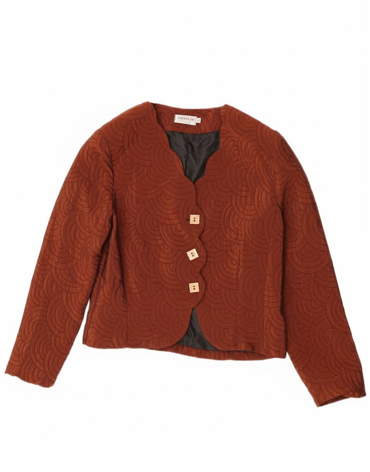 Vintage dame 3-knaps blazerjakke UK 14 medium brun geometrisk acetat