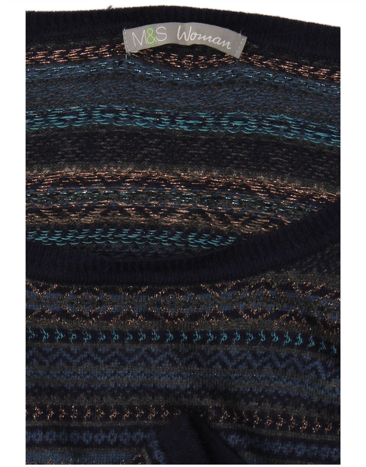 Marks & Spencer Dame Jumper Dress UK 14 Medium Navy Blue Fair Isle