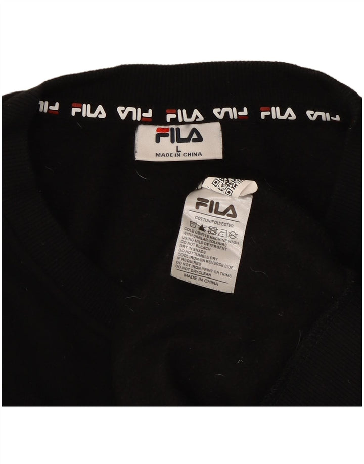 FILA Dame Loose Fit Grafisk Sweatshirt Jumper UK 16 Stor sort bomuld