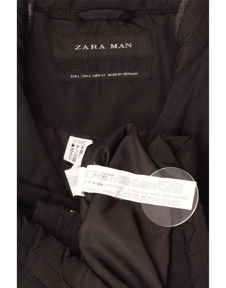 Zara Herre quiltet jakke UK 40 Stor sort polyester