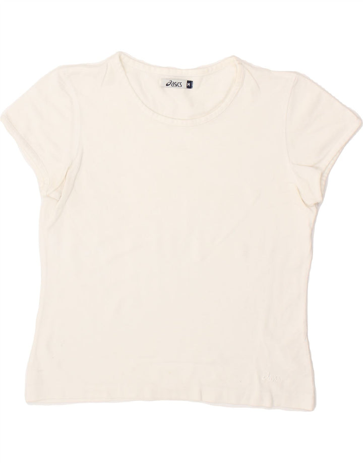 ASICS Womens Crop T-Shirt Top UK 12 Medium White Vintage Asics and Second-Hand Asics from Messina Hembry 
