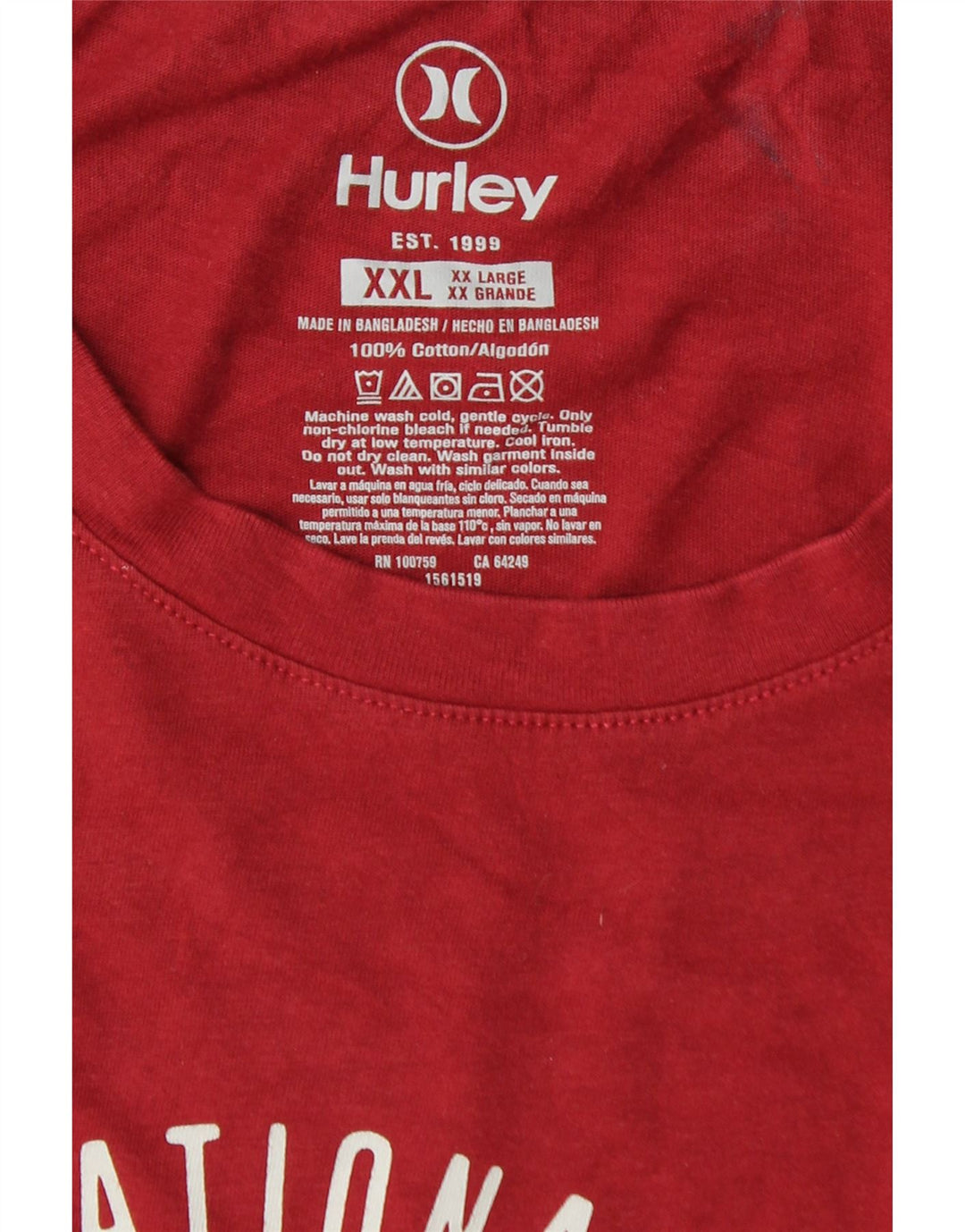 HURLEY Herre grafisk T-shirt top 2XL rød bomuld
