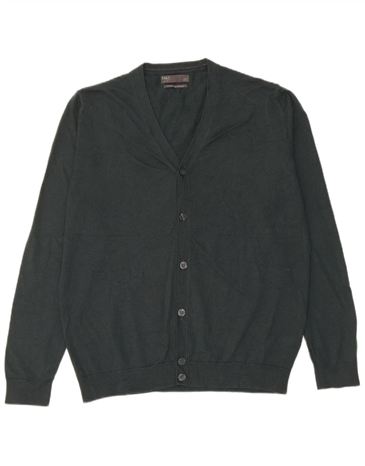 Marks & Spencer Herre Cardigan Sweater Stor Grøn Merinould