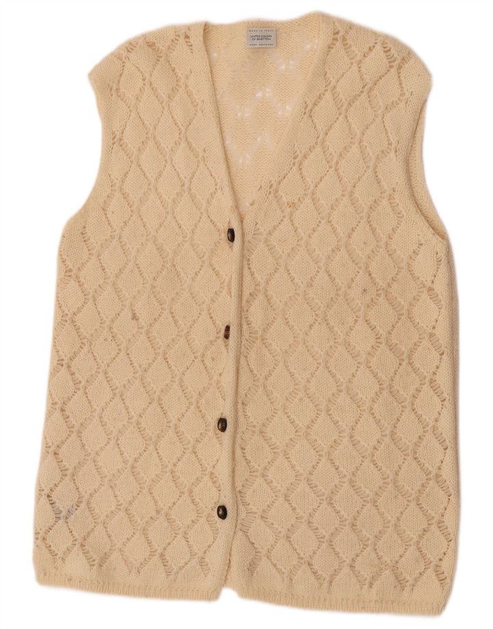 Benetton Dame Cardigan Sweater UK 14 Medium Off White Argyle/Diamond