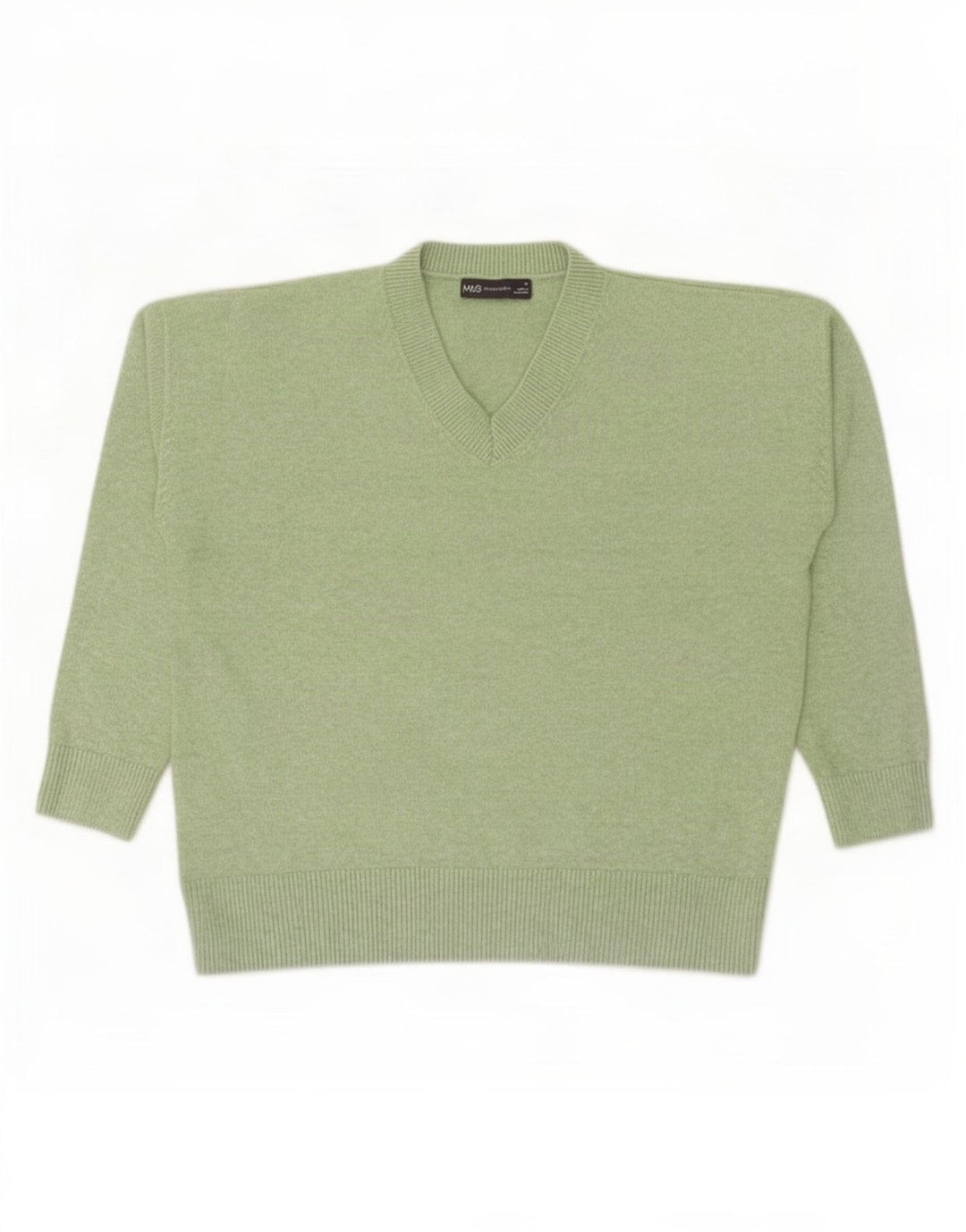 Marks & Spencer Dame V-hals sweater UK 14 Medium Green Polyester