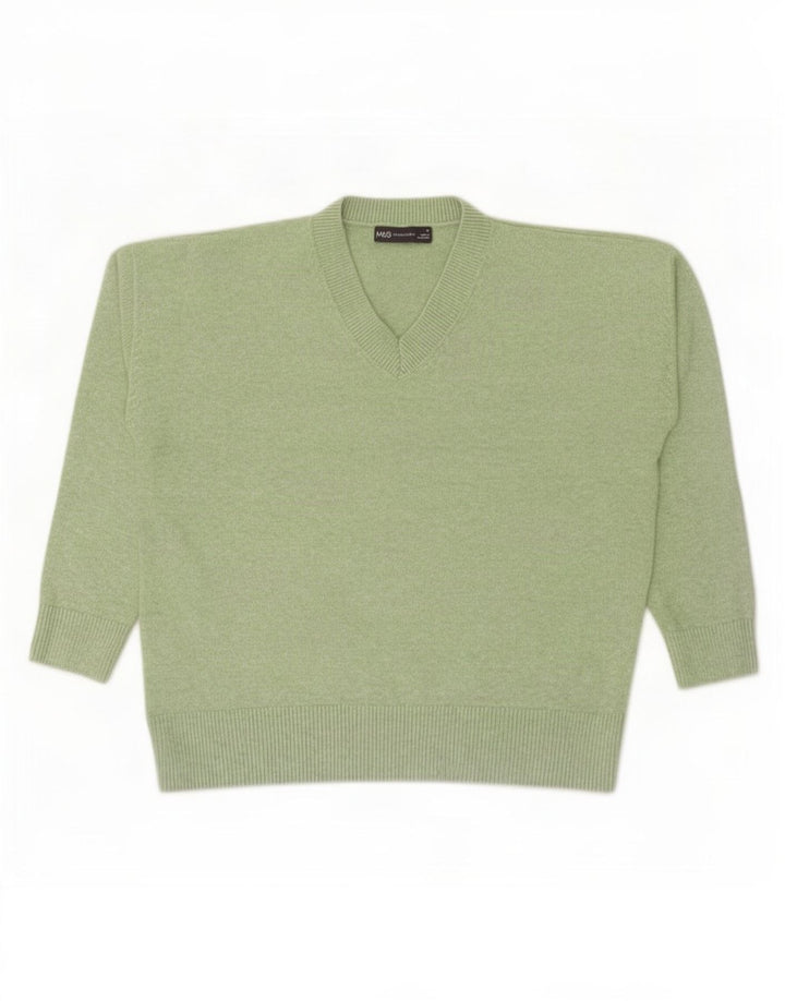 Marks & Spencer Dame V-hals sweater UK 14 Medium Green Polyester