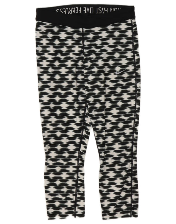Nike Dame Dri Fit Capri Leggings UK 10 Small Black Geometric