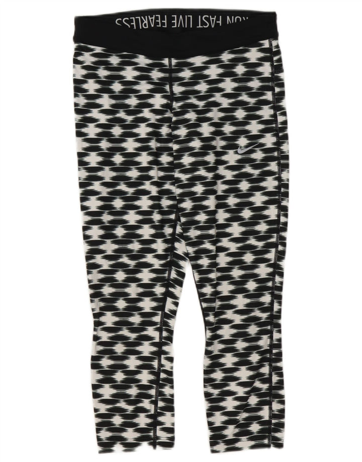 Nike Dame Dri Fit Capri Leggings UK 10 Small Black Geometric