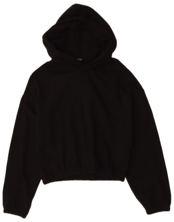 Zara Dame Crop Hoodie Jumper UK 14 Medium Sort Bomuld