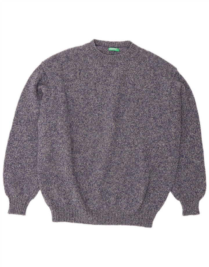 Benetton Herre Crew Neck Jumper Sweater Stor Lilla Flecked