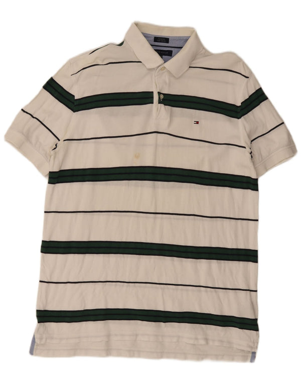 Tommy Hilfiger Herre Custom Fit Polo Shirt XL Hvidstribet bomuld