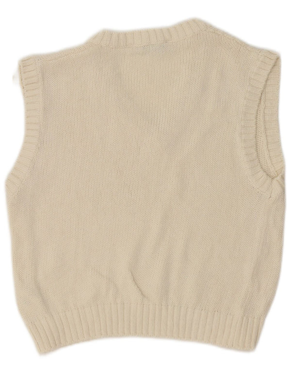 Zara Dame Crop Vest Tank Top UK 12 Medium White Bomuld