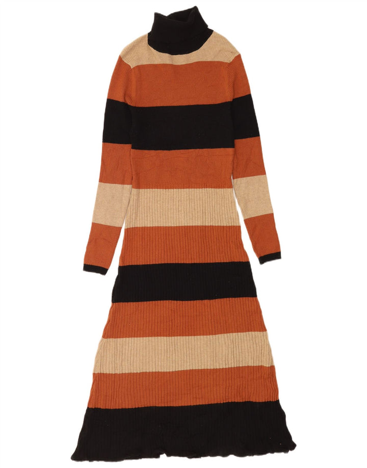 Marks & Spencer Dame Maxi Jumper Kjole UK 12 Medium Brun Stribet