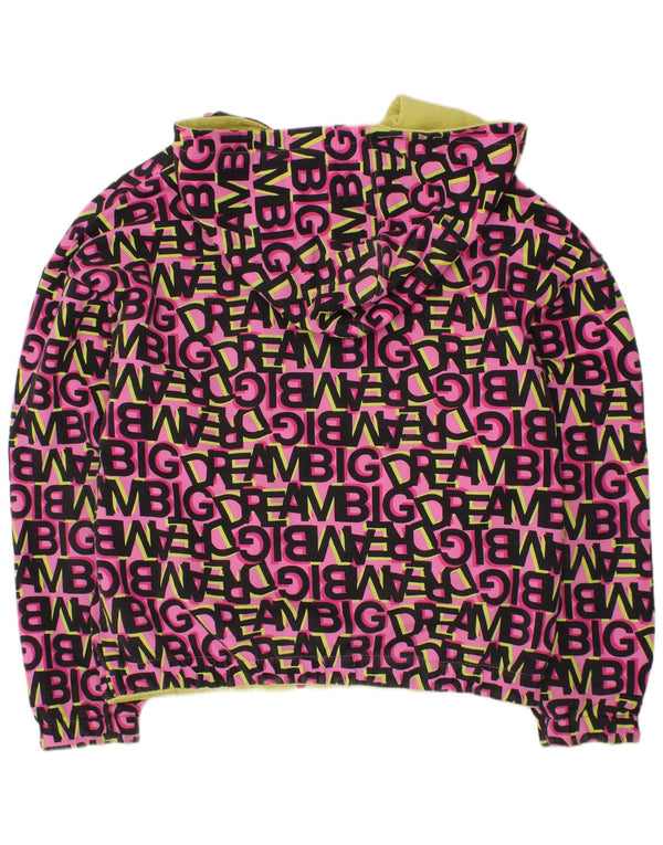 VINTAGE piger grafisk hættejakke vendbar 11-12 år Pink bomuld