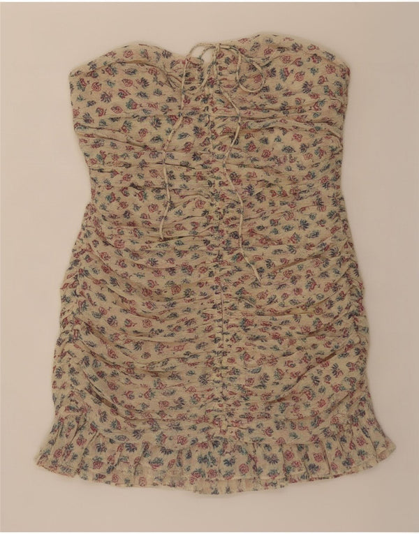 Zara Dame Stropløs Top UK 8 Small Beige Floral Polyester