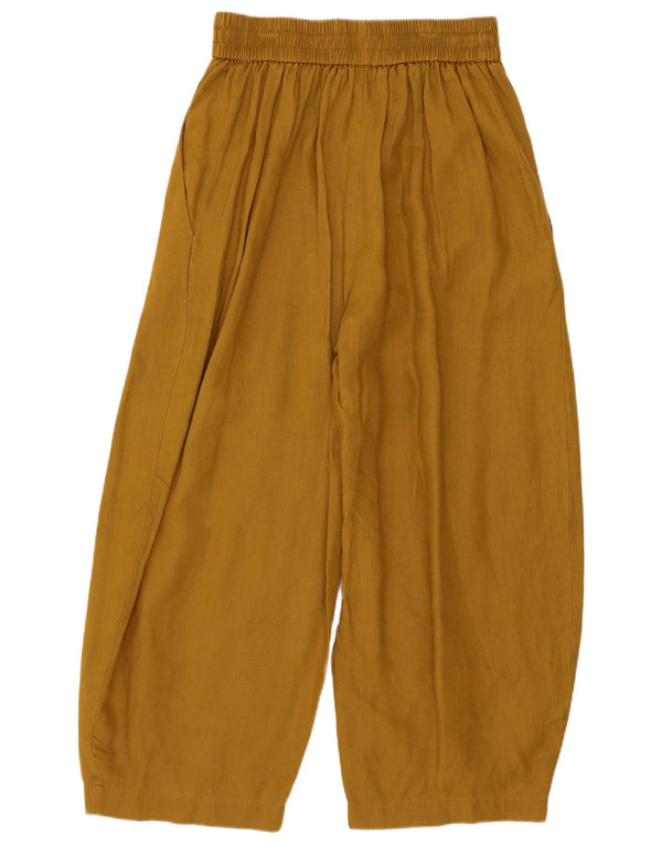 Benetton Womens Wide Leg Cropped Trousers W28 L22 Yellow Linen