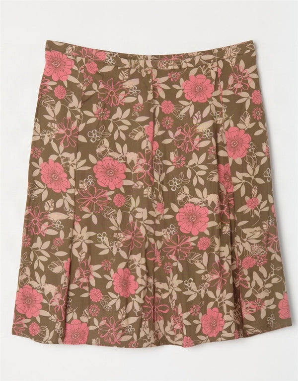 Marks & Spencer plisseret nederdel til kvinder UK 18 XL W38 Khaki Floral Viscose