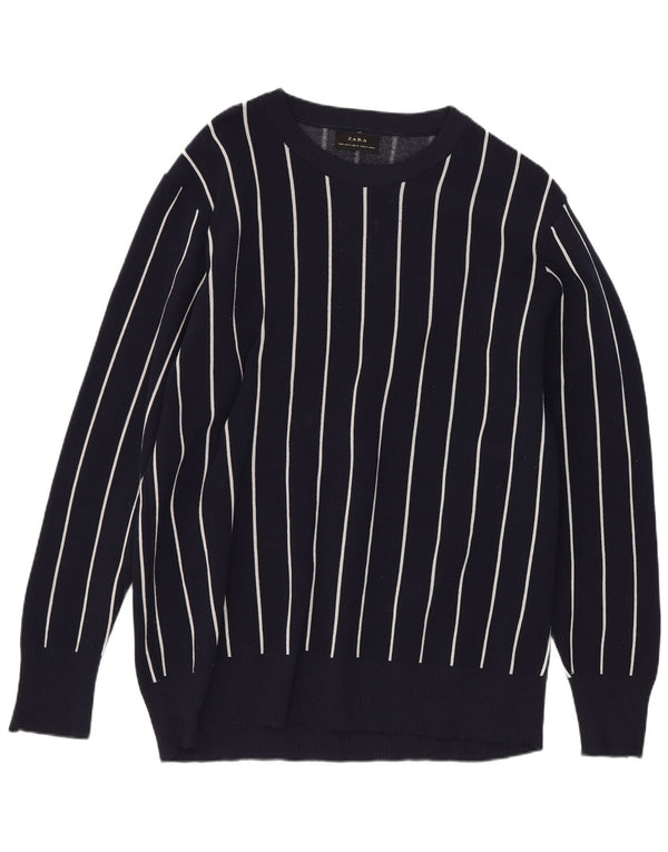 Zara Herre Regular Fit Boat Neck Jumper Sweater Medium Marineblå Stribet