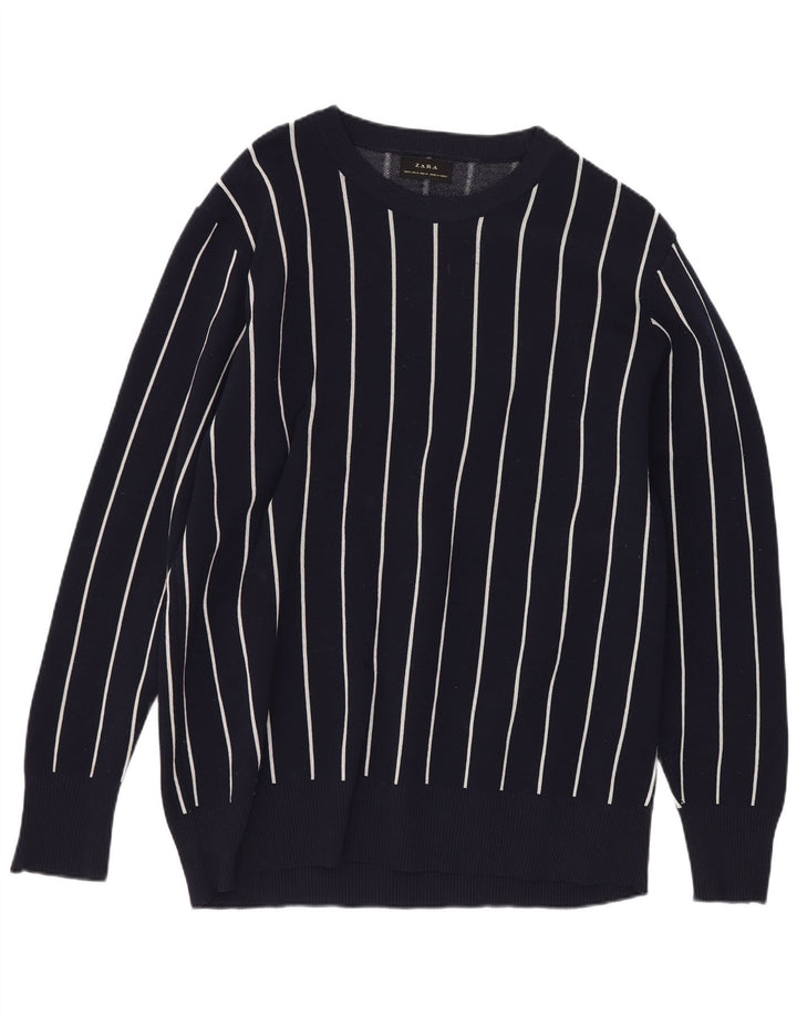 Zara Herre Regular Fit Boat Neck Jumper Sweater Medium Marineblå Stribet