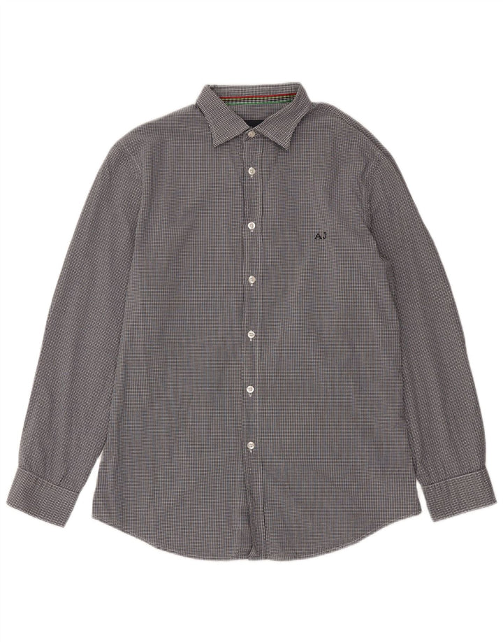 Armani Jeans Herre Slim Shirt Large Navy Blue Gingham