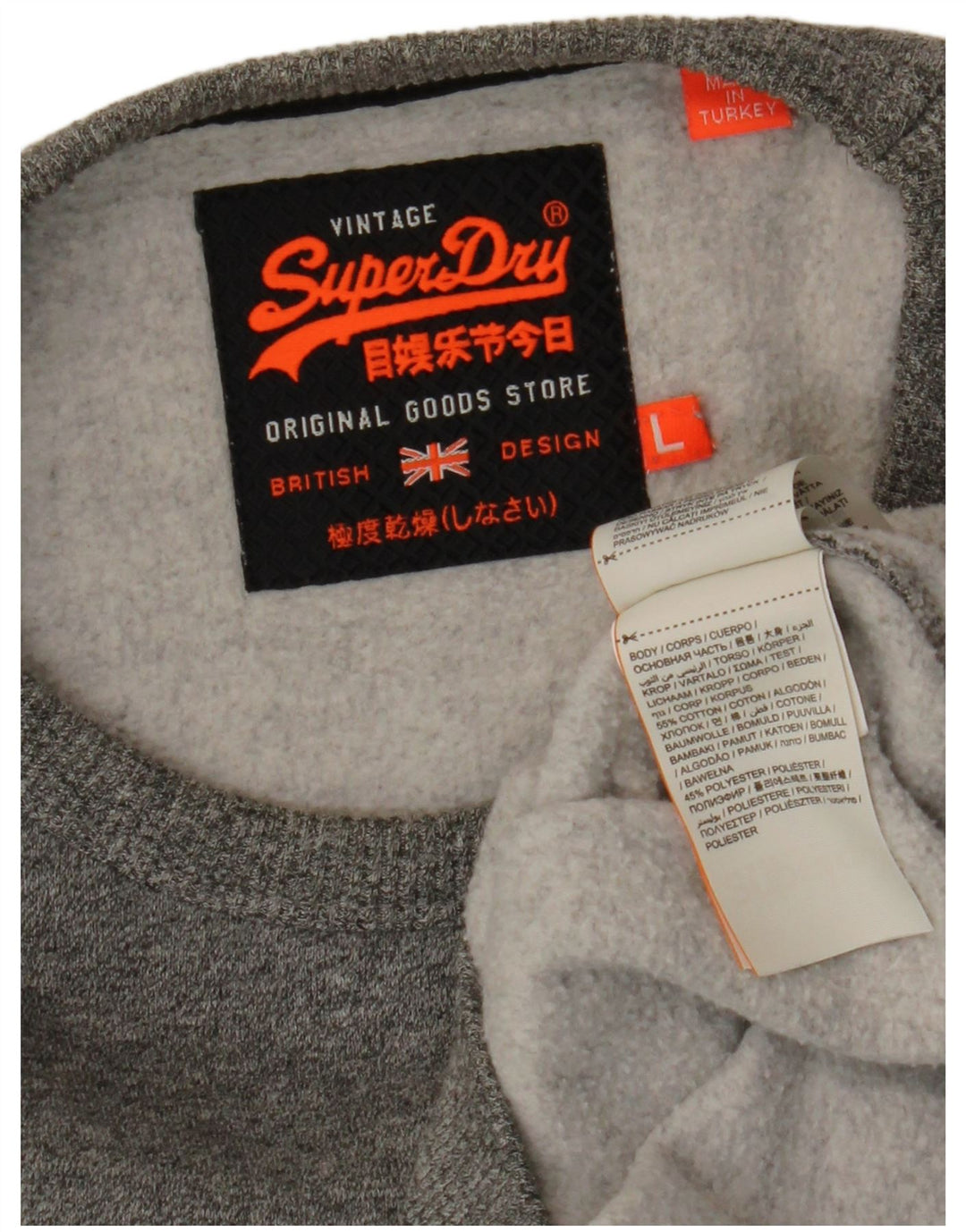 SUPERDRY grafisk sweatshirt til mænd, stor grå flækket bomuld