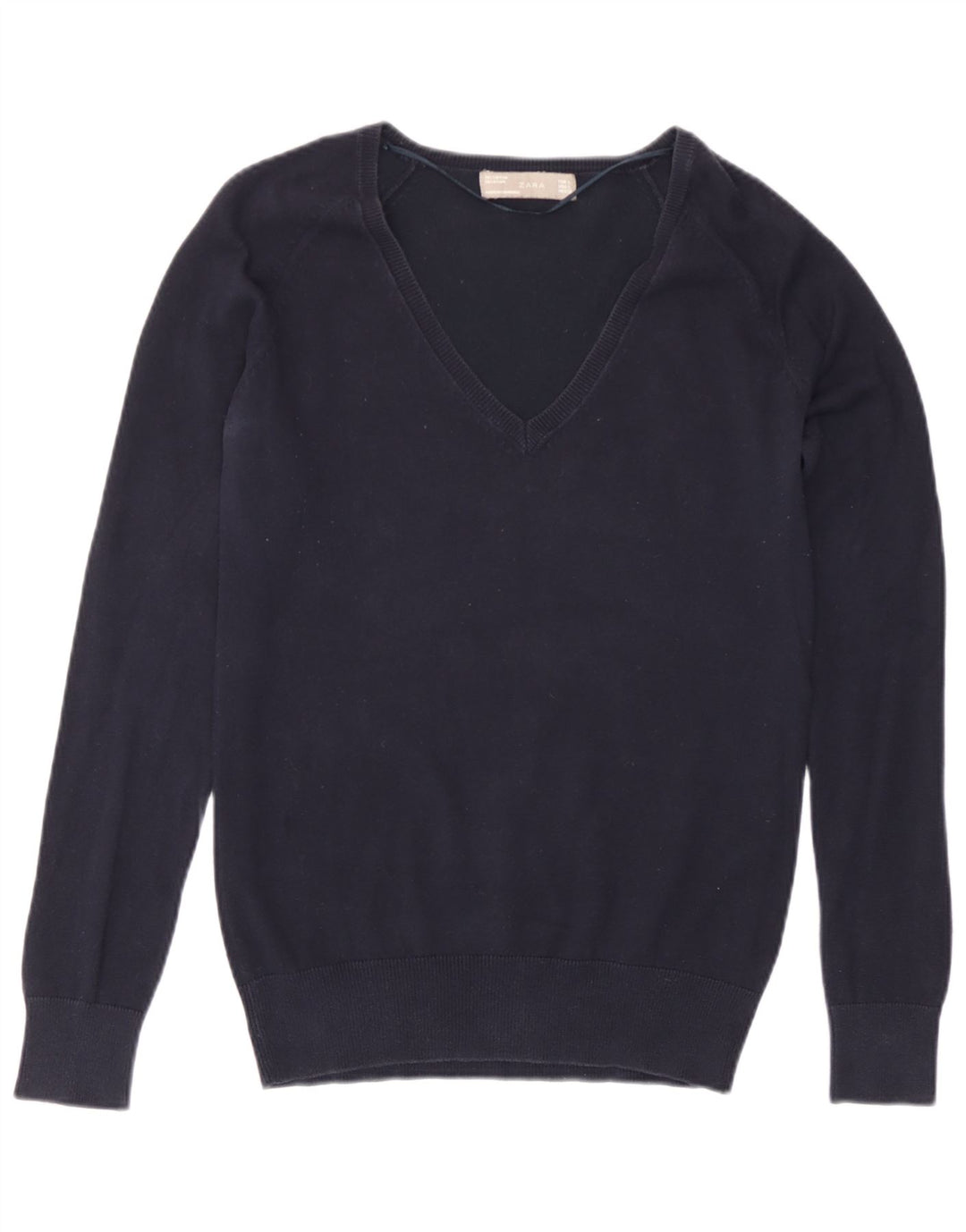 Zara Dame V-hals sweater UK 16 Large Navy Blue