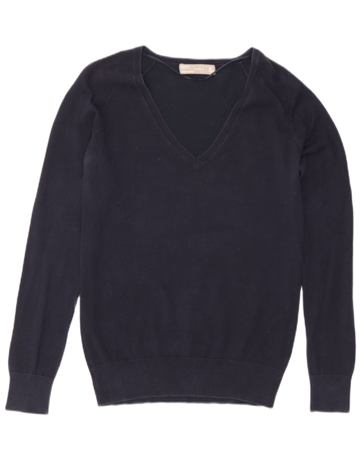 Zara Dame V-hals sweater UK 16 Large Navy Blue