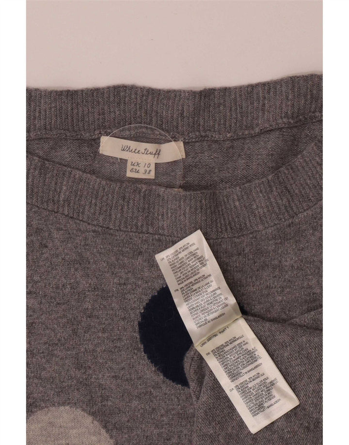 White Stuff Womens Boat Neck Jumper Sweater UK 10 Small Grey Geometric