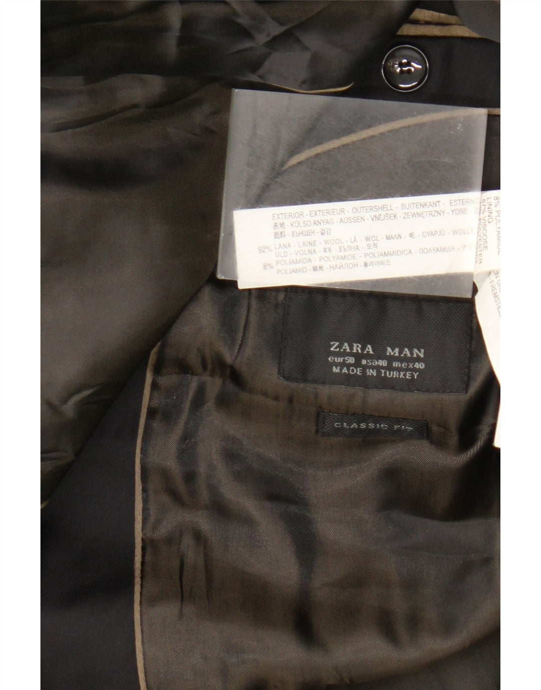 Zara Herre Classics 2-knaps blazerjakke EU 50 Medium Sort Uld