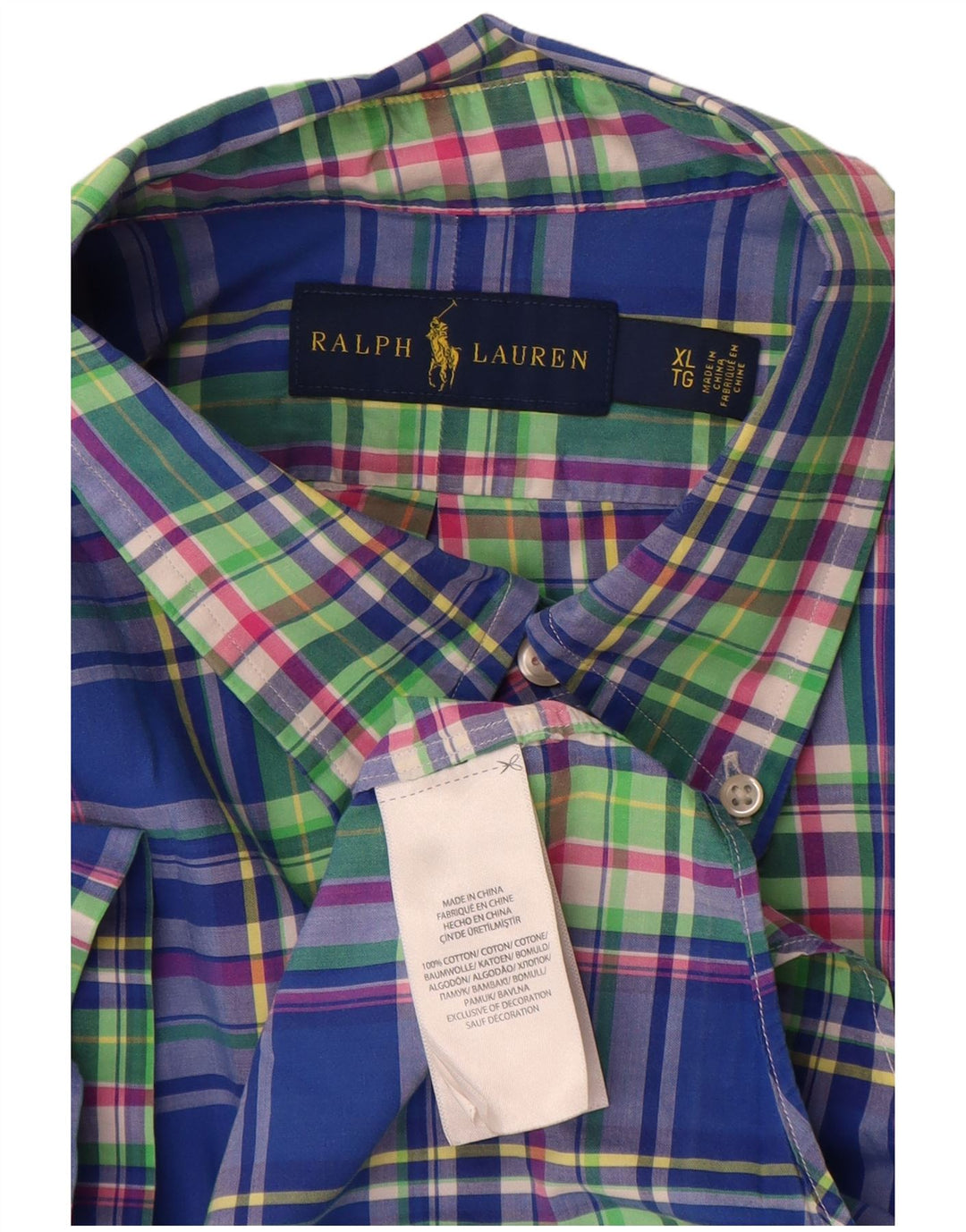 Ralph Lauren kortærmet herreskjorte XL blå ternet bomuld