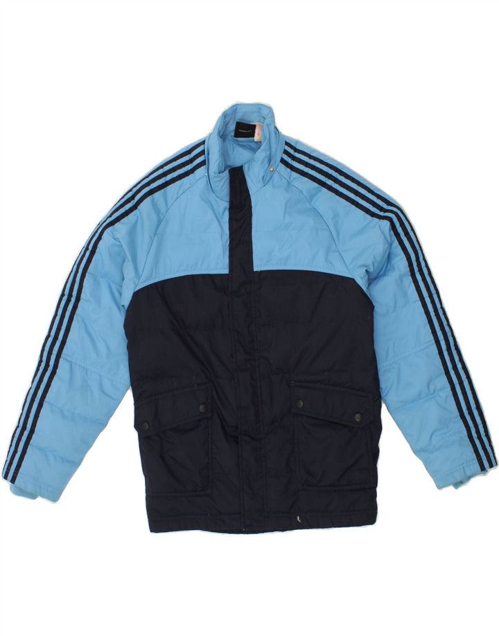 ADIDAS Boys Padded Jacket 13-14 Years Blue Colourblock Polyester Vintage Adidas and Second-Hand Adidas from Messina Hembry 