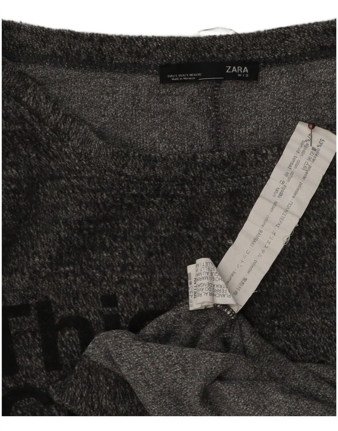 Zara Dame Oversized Grafisk Top Langærmet UK 8 Små Grå Flecked