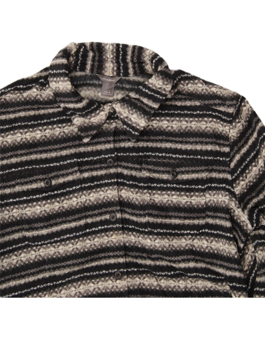 EDDIE BAUER Womens Fleece Shirt UK 16 Large Black Fair Isle Polyester Vintage Eddie Bauer and Second-Hand Eddie Bauer from Messina Hembry 
