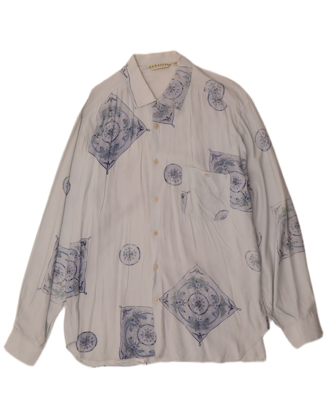 VINTAGE herreskjorte XL blå geometrisk viskose