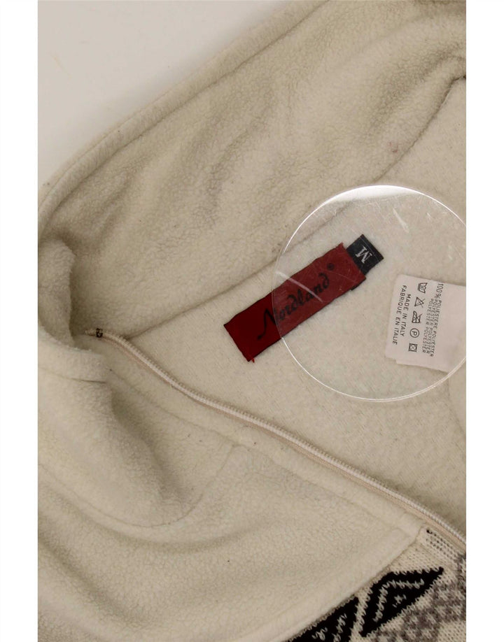 Vintage herre lynlås hals fleece jumper medium beige Fair Isle polyester