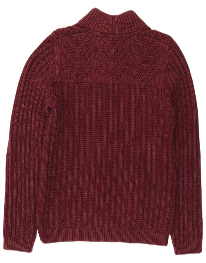 Ted Baker Herre Button Neck Jumper Sweater Størrelse 3 Medium Bourgogne Bomuld