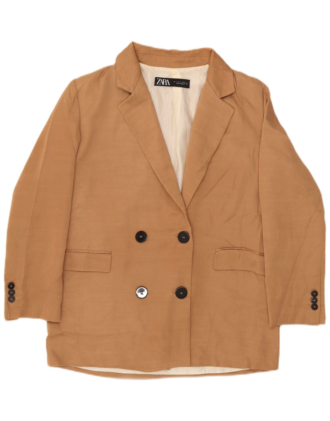 ZARA Dame Oversized Double Breasted Blazer Jacket UK 10 Small Beige
