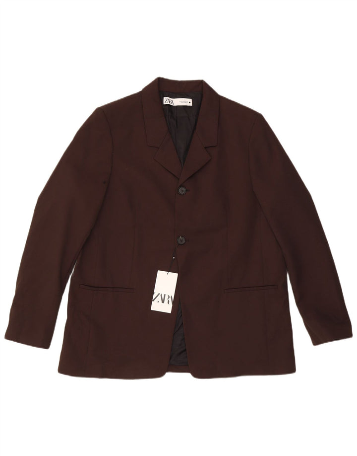 Zara Dame 2 Button Blazer Jacket UK 18 XL Brun Polyester
